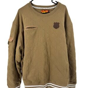 Born Fly Quilted Crewneck Sweatshirt Khaki Brown 3X Large Long Sleeve Mens